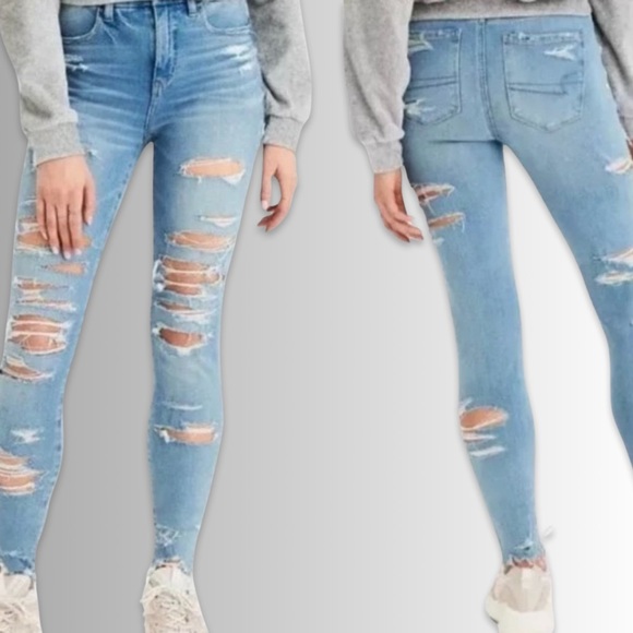 American Eagle Outfitters Denim - American Eagle ‘The Dream’ Curvy High Rise Jegging, Distressed All Over | Ankle